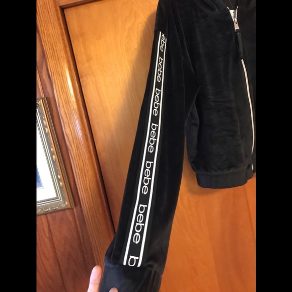 SOLD - Bebe Black Velour Hoodie - Medium - Picture 5 of 14